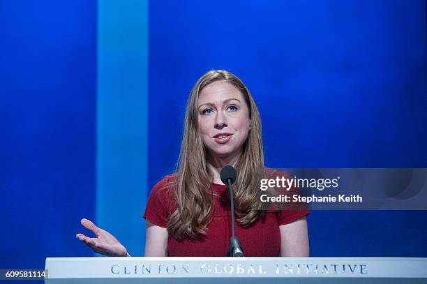 Chelsea Clinton delivers a speech during the annual Clinton Global Initiative on September 21, 2016 in New York City. Former President Bill Clinton...