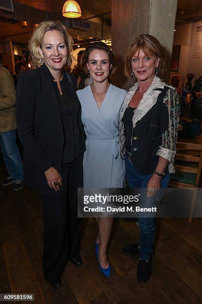 Sarah Stewart, Molly Hanson and Rosamund Painswick attend the press night performance of "Good Canary" directed by John Malkovich at The Rose Theatre...