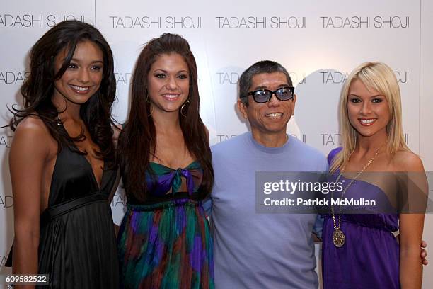 Rachel Smith, Hilary Cruz, Tadashi Shoji and Tara Conner attend TADASHI SHOJI Spring 2008 Collection at Bryant Park Tents on September 12, 2007 in...