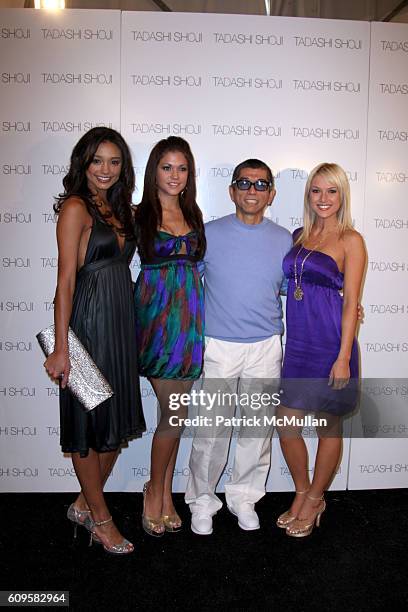 Rachel Smith, Hilary Cruz, Tadashi Shoji and Tara Conner attend TADASHI SHOJI Spring 2008 Collection at Bryant Park Tents on September 12, 2007 in...