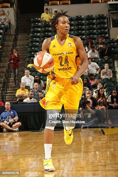 Tamika Catchings of the Indiana Fever handles the ball against the Phoenix Mercury during Round One of the 2016 WNBA Playoffs on September 21, 2016...