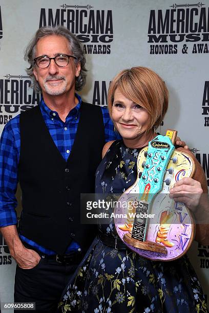 John Leventhal and Trailblazer Award recipient Shawn Colvin backstage at the Americana Honors & Awards 2016 at Ryman Auditorium on September 21, 2016...