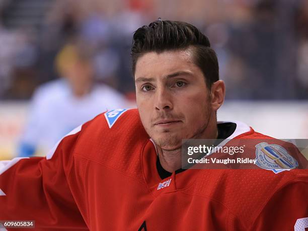 Matt Duchene of Team Canada warms up prior to a game against Team Europe during the World Cup of Hockey 2016 at Air Canada Centre on September 21,...