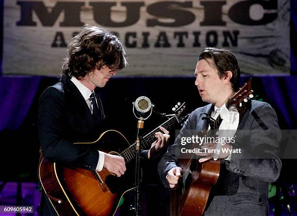 The Milk Carton Kids' Joey Ryan and Kenneth Pattengale perform onstage at the Americana Honors & Awards 2016 at Ryman Auditorium on September 21,...