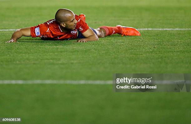 Diego Daniel Vera of Independiente reacts during a first leg match between Independiente and Chapecoense as part of Copa Sudamericana 2016 at...