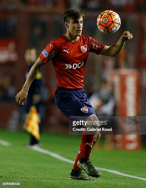 Nicolas Tagliafico of Independiente controls the ball during a first leg match between Independiente and Chapecoense as part of Copa Sudamericana...