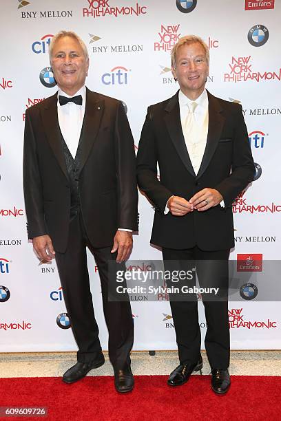 John Corigliano and Mark Adamo attend New York Philharmonic's Opening Gala Concert Celebrating the 175th Anniversary Season at David Geffen Hall on...
