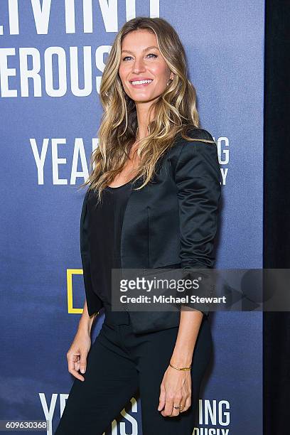 Model Gisele Bundchen attends National Geographic's 'Years Of Living Dangerously' new season world premiere at American Museum of Natural History on...