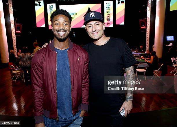 Actor Michael B. Jordan and msuician Dennis DeSantis attend the Get Lucky for Lupus LA Celebrity Poker Tournament at Avalon on September 21, 2016 in...