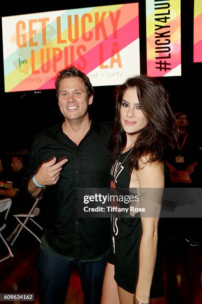 Honoree Bob Guiney poker player Tiffany Michelle attend the Get Lucky for Lupus LA Celebrity Poker Tournament at Avalon on September 21, 2016 in Los...