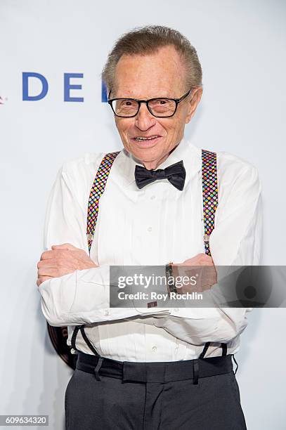 Talk show host Larry King attends Friars Club honors Martin Scorsese with Entertainment Icon Award at Cipriani Wall Street on September 21, 2016 in...