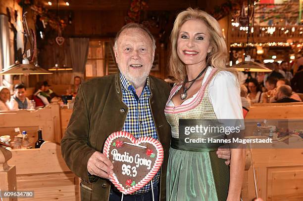 Joseph Vilsmaier and Birgit Muth during the Radio Gong 96,3 Wiesn during the Oktoberfest 2016 on September 21, 2016 in Munich, Germany.