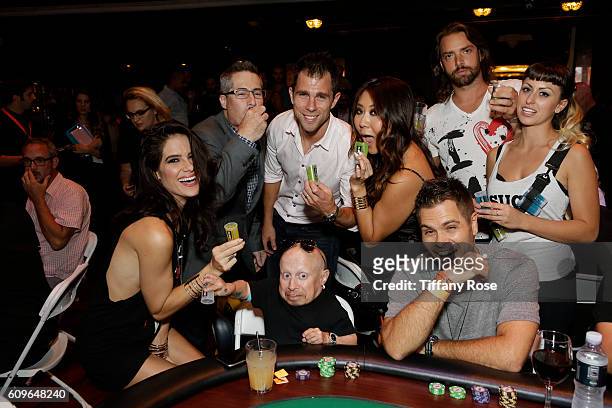 Poker player Tiffany Michelle, Lupus LA Chairman of the Board Adam Selkowitz, actor Verne Troyer, poker player Maria Ho and guests attend the Get...