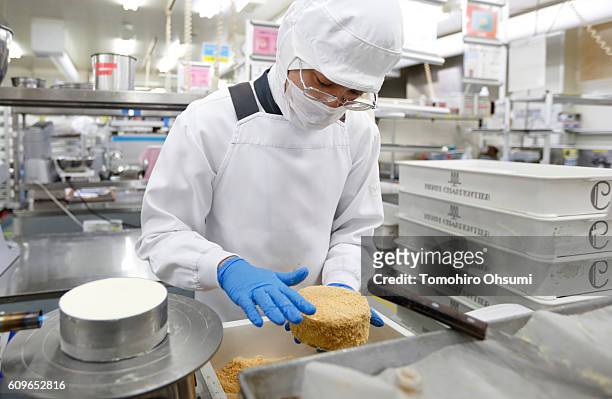 An employee works in the Double Cheesecake booth at the Henri Charpentier factory on August 17, 2016 in Yokohama, Japan. Isetan Mitsukoshi Holdings...