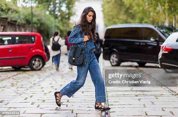 Chiara Totire wearing denim and a Chloe Lexa bag is seen outside Gucci during Milan Fashion Week Spring/Summer 2017 on September 21, 2016 in Milan,...