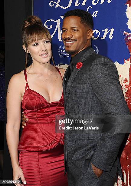 Actor Nate Parker and wife Sarah DiSanto attend the premiere of "The Birth of a Nation" at ArcLight Cinemas Cinerama Dome on September 21, 2016 in...