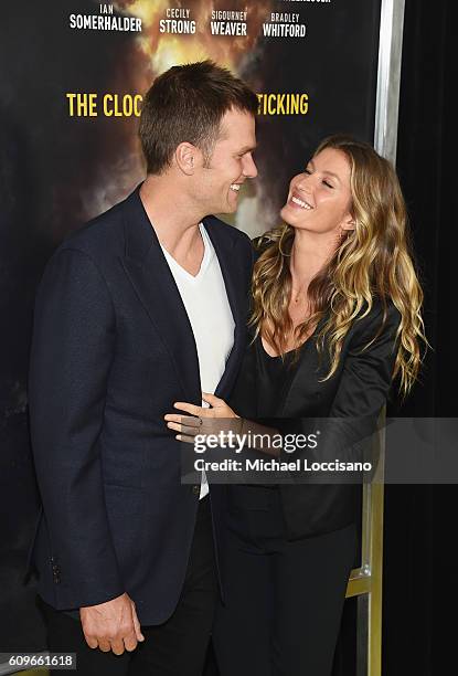 Professional Football player Tom Brady and wife, model Gisele Bundchen attend National Geographic's "Years Of Living Dangerously" new season world...