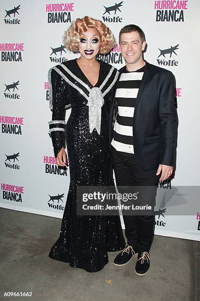 Bianca Del Rio and director Matt Kugelman arrive at the Premiere of Wolfe Releasing's "Hurricane Bianca" at The Renberg Theatre on September 21, 2016...