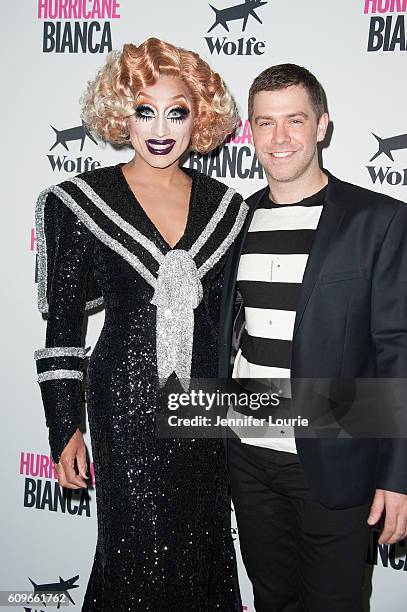 Bianca Del Rio and director Matt Kugelman arrive at the Premiere of Wolfe Releasing's "Hurricane Bianca" at The Renberg Theatre on September 21, 2016...