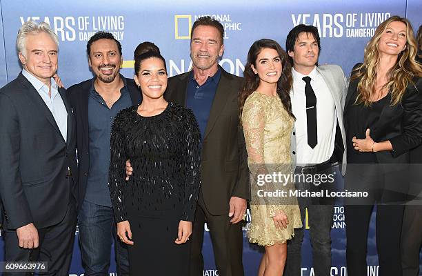 Actors Bradley Whitford, Aasif Mandvi, America Ferrera, Arnold Schwarzenegger, Nikki Reed and Ian Somerhalder, and model Gisele Bundchen attend...