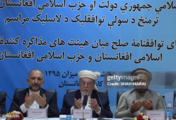 Afghan National Security Adviser, Hanif Atmar, , Chairman of The High Peace Council of Afghanistan, Pir Sayed Ahmed Gailani and Amin Karim,...