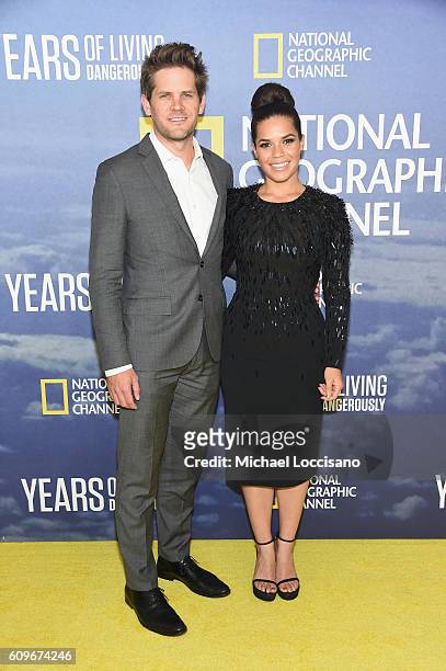 Actor Ryan Piers Williams and wife, actress America Ferrera attend National Geographic's "Years Of Living Dangerously" new season world premiere at...