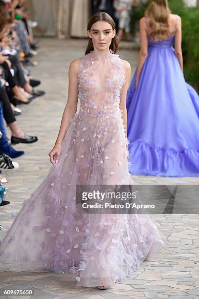 Model walks the runway at the Luisa Beccaria show during Milan Fashion Week Spring/Summer 2017 on September 22, 2016 in Milan, Italy.
