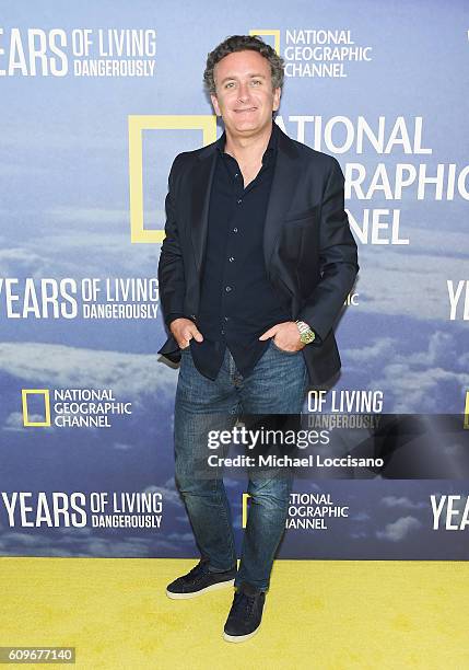 Of FIA Formula E Alejandro Agag attends National Geographic's "Years Of Living Dangerously" new season world premiere at the American Museum of...