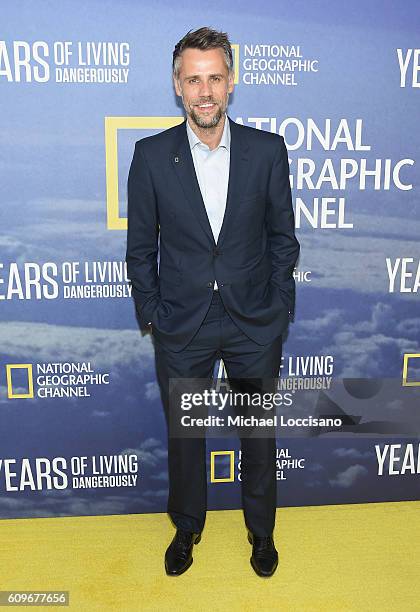 Richard Bacon attends National Geographic's "Years Of Living Dangerously" new season world premiere at the American Museum of Natural History on...