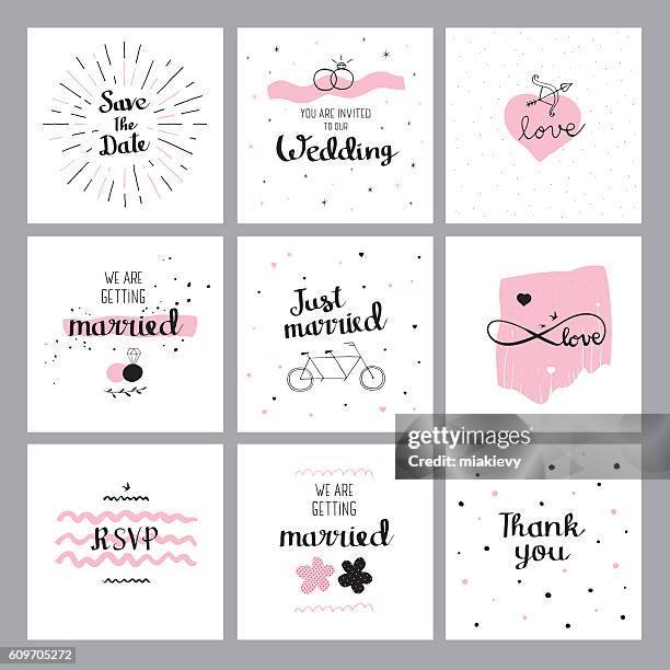 ilustrações de stock, clip art, desenhos animados e ícones de set of wedding quotes - casamento