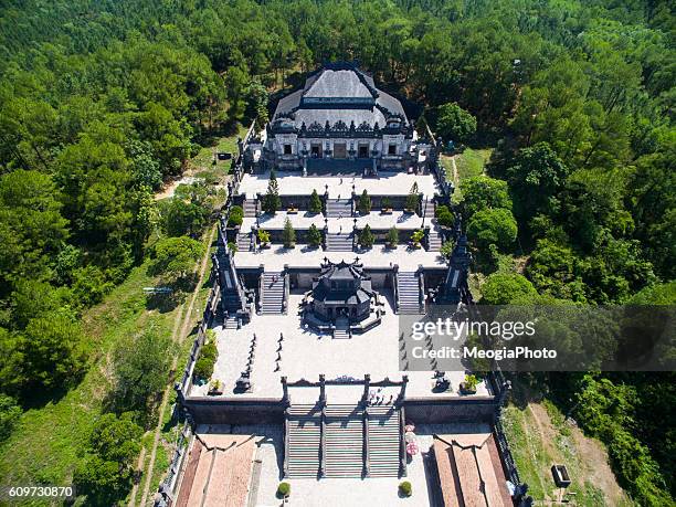 tomb of khai dinh king from above in hue, vietnam. - imperial city stock pictures, royalty-free photos & images