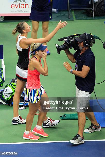 Open - Day 13 Angelique Kerber of Germany celebrates after her win against Karolina Pliskova of the Czech Republic in the Women's Singles Final on...