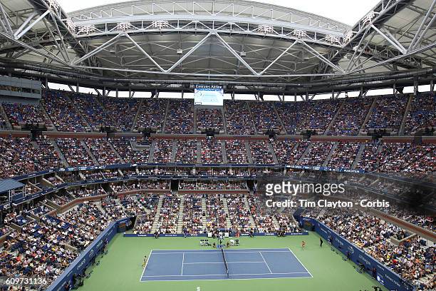 Open - Day 13 A general view of Angelique Kerber of Germany in action against Karolina Pliskova of the Czech Republic in the Women's Singles Final on...