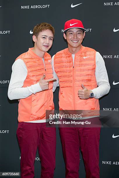 Nichkhun of boy band 2PM and South Korean actor Lee Jung-Jin attend the "NIKE Golf Aeroloft" Pop Up Store Launch Photocall on September 22, 2016 in...