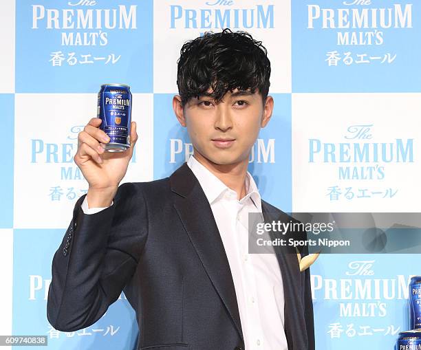 Actor Shota Matsuda attends Suntory The Premium Malt's PR Event on February 25, 2016 in Tokyo, Japan.