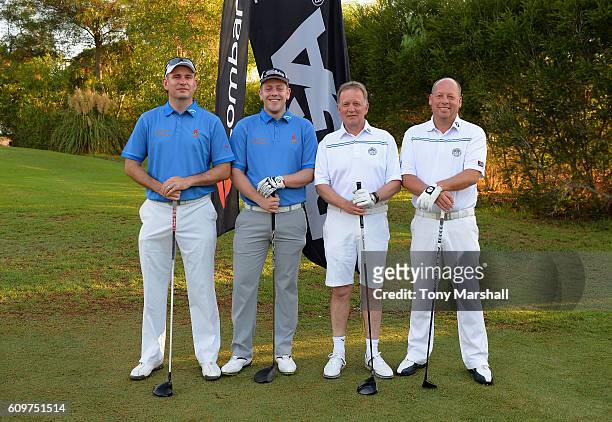 Andrew Rhodes and Luke Roberts of Keighley Golf Club pose on the on the 1st tee with Hugh McIntyre and Ian Taylor of Drumpellier Golf Club during the...