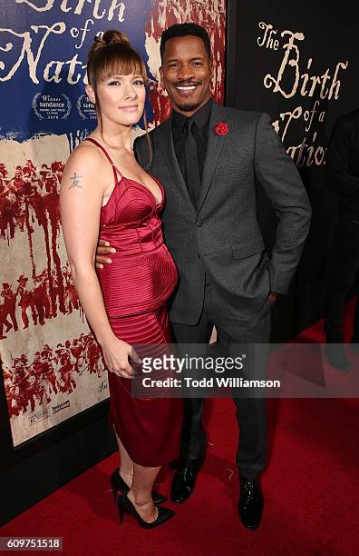 Director/Producer/Writer Nate Parker and wife Sarah DiSanto attend the Los Angeles Premiere of Fox Searchlight's "The Birth of a Nation" on September...