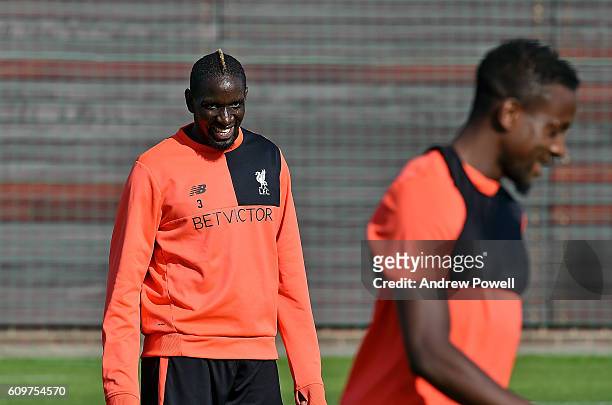 Mamadou Sakho of Liverpool during a training session at Melwood Training Ground on September 22, 2016 in Liverpool, England.