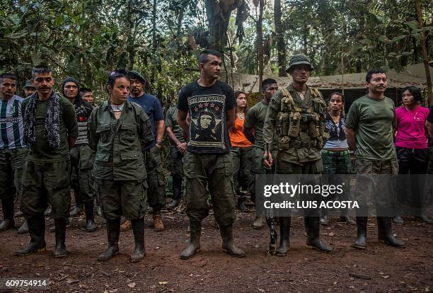 View of the Revolutionary Armed Forces of Colombia camp during the 10th National Guerrilla Conference in Llanos del Yari, Caqueta department,...
