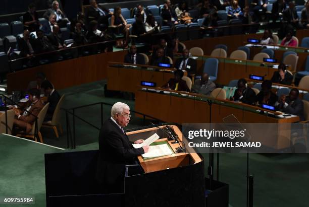 Palestinian Authority President Mahmoud Abbas addresses the 71st session of United Nations General Assembly at the UN headquarters in New York on...