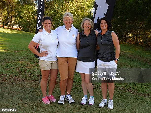 Nikki Dunn and Sue Kiddle of Dinsdale Spa Golf Club on the 1st tee with Sally Baxter and Deana Rushworth of Witney Lakes Golf Club during the Lombard...