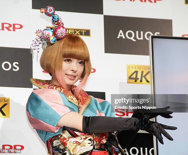 Model/Singer Kyary Pamyu Pamyu attends the Sharp Aquos/4K press conference on June 9, 2015 in Tokyo, Japan.