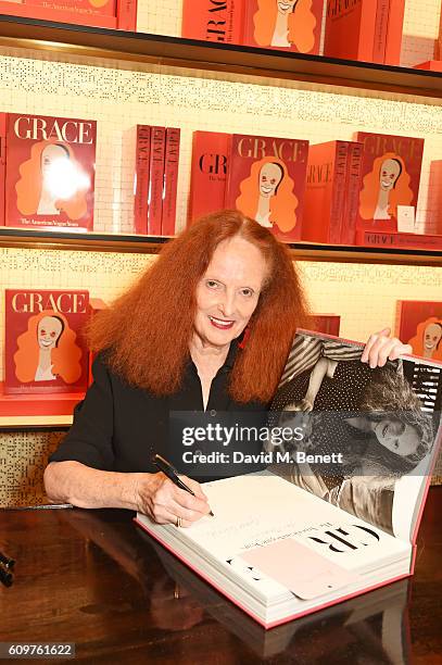 Grace Coddington attends the launch of new book "Grace: The American Vogue Years" by Grace Coddington, hosted by Sir Paul Smith, at Paul Smith...