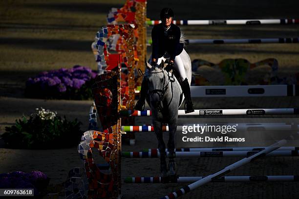 Evie Buller of Australia rides Stanley 151 during the CSIO Barcelona Furusiyya FEI Nations Cup Jumping Final First Round at the Real Club de Polo de...