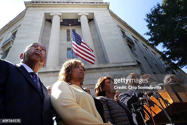 Civil rights pioneer Rep. John Lewis , Rep. Brenda Lawrence , Rep. Maxine Waters and other members of the Congressional Black Caucus hold a news...