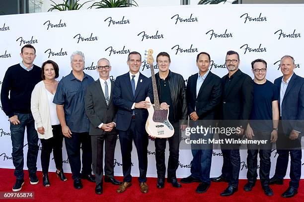 Fender CMO Evan Jones, Fender SVP of American Sales Tammy Van Donk, Fender EVP Richard McDonald, Councilman Mitch OÕFarrell, Mayor Eric Garcetti,...