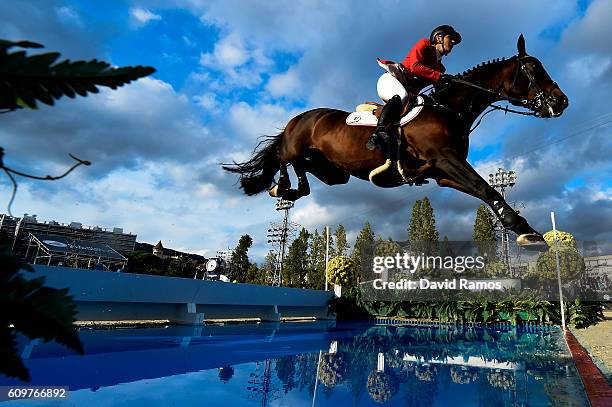 Lucy Davis of The United States rides Barron during the CSIO Barcelona Furusiyya FEI Nations Cup Jumping Final First Round at the Real Club de Polo...