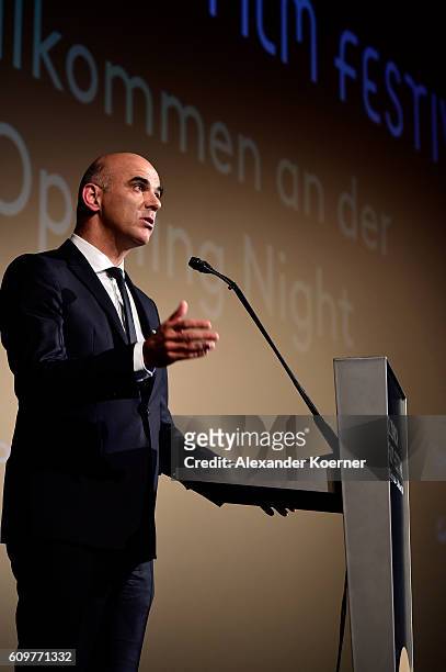 Politician Alain Berset speaks during the 'Lion' premiere and opening ceremony of the 12th Zurich Film Festival at Kino Corso on September 22, 2016...