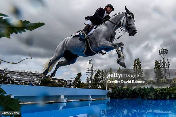 Kevin Staut of France rides Reveur de Hutebise HDC during the CSIO Barcelona Furusiyya FEI Nations Cup Jumping Final First Round at the Real Club de...