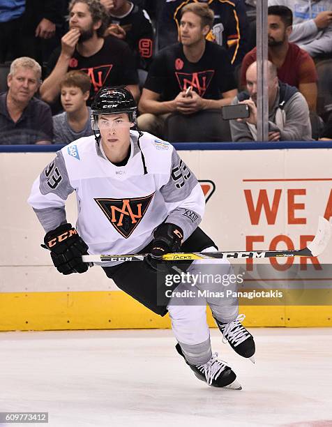 Ryan Nugent-Hopkins of Team North America warms up prior to a game against Team Finland during the World Cup of Hockey 2016 at Air Canada Centre on...